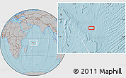 Gray Location Map of the area around 7° 10' 2" S, 61° 16' 29" E, hill shading