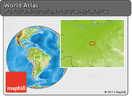 Physical Location Map of the Area around 7° 10' 2" S, 61° 7' 30" W