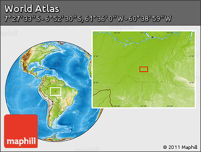 Physical Location Map of the Area around 7° 10' 2" S, 61° 7' 30" W