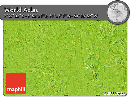 Physical Map of the Area around 7° 10' 2" S, 61° 7' 30" W