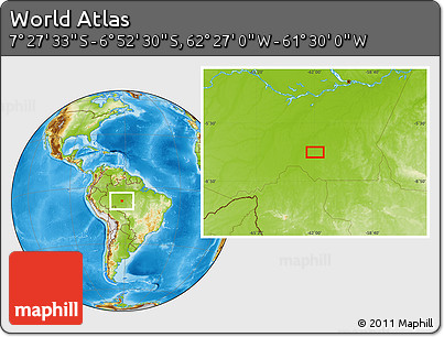 Physical Location Map of the Area around 7° 10' 2" S, 61° 58' 30" W
