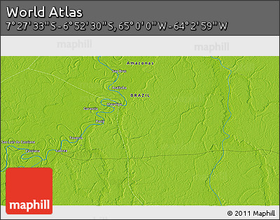 Physical 3D Map of the Area around 7° 10' 2" S, 64° 31' 30" W