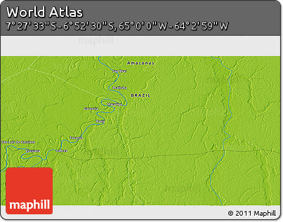 Physical 3D Map of the Area around 7° 10' 2" S, 64° 31' 30" W