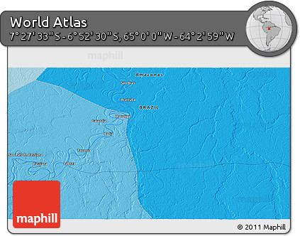 Political 3D Map of the Area around 7° 10' 2" S, 64° 31' 30" W