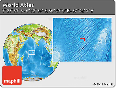 Physical Location Map of the Area around 7° 10' 2" S, 67° 13' 29" E