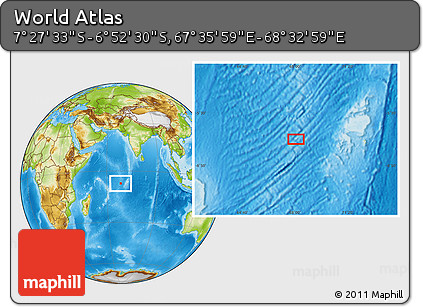 Physical Location Map of the Area around 7° 10' 2" S, 68° 4' 29" E