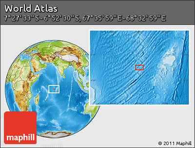Physical Location Map of the Area around 7° 10' 2" S, 68° 4' 29" E
