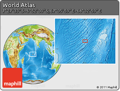 Physical Location Map of the Area around 7° 10' 2" S, 68° 4' 29" E