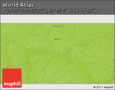 Physical 3D Map of the Area around 7° 10' 2" S, 68° 46' 30" W