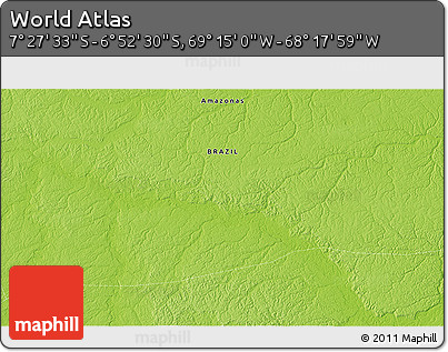 Physical 3D Map of the Area around 7° 10' 2" S, 68° 46' 30" W
