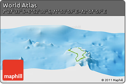 Physical Panoramic Map of the Area around 7° 10' 2" S, 72° 19' 29" E