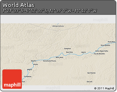 Shaded Relief 3D Map of the Area around 7° 10' 2" S, 72° 10' 30" W