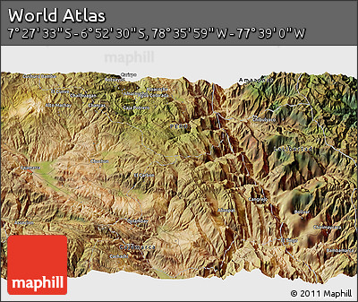 Satellite 3D Map of the Area around 7° 10' 2" S, 78° 7' 30" W