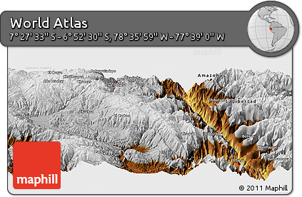 Physical Panoramic Map of the Area around 7° 10' 2" S, 78° 7' 30" W