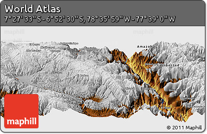 Physical Panoramic Map of the Area around 7° 10' 2" S, 78° 7' 30" W