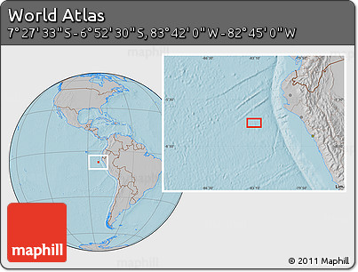 Gray Location Map of the Area around 7° 10' 2" S, 83° 13' 29" W, hill shading
