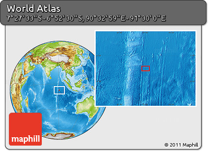 Physical Location Map of the Area around 7° 10' 2" S, 91° 1' 30" E