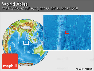 Physical Location Map of the Area around 7° 10' 2" S, 91° 1' 30" E