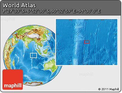 Physical Location Map of the Area around 7° 10' 2" S, 91° 1' 30" E