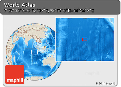 Shaded Relief Location Map of the Area around 7° 10' 2" S, 94° 25' 30" E