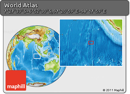 Physical Location Map of the Area around 7° 10' 2" S, 97° 49' 29" E