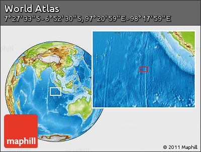 Physical Location Map of the Area around 7° 10' 2" S, 97° 49' 29" E