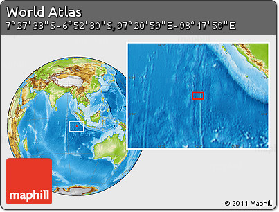 Physical Location Map of the Area around 7° 10' 2" S, 97° 49' 29" E