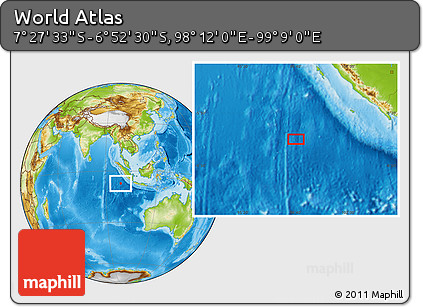 Physical Location Map of the Area around 7° 10' 2" S, 98° 40' 30" E