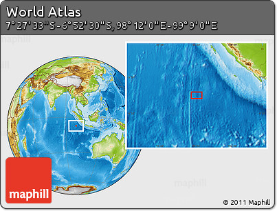 Physical Location Map of the Area around 7° 10' 2" S, 98° 40' 30" E