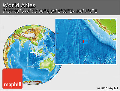 Physical Location Map of the Area around 7° 10' 2" S, 99° 31' 30" E