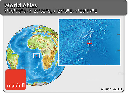 Physical Location Map of the Area around 7° 41' 23" S, 0° 55' 29" E