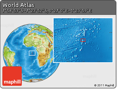 Physical Location Map of the Area around 7° 41' 23" S, 0° 55' 29" E