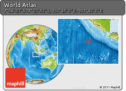 Physical Location Map of the Area around 7° 41' 23" S, 101° 13' 29" E