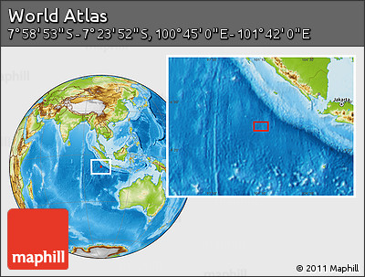 Physical Location Map of the Area around 7° 41' 23" S, 101° 13' 29" E