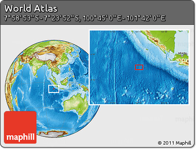 Physical Location Map of the Area around 7° 41' 23" S, 101° 13' 29" E