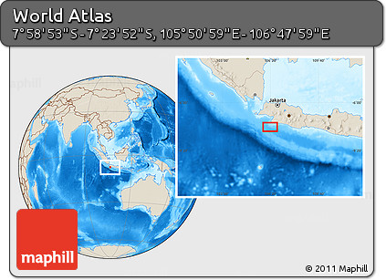 Shaded Relief Location Map of the Area around 7° 41' 23" S, 106° 19' 29" E