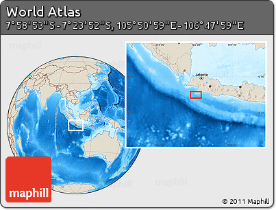 Shaded Relief Location Map of the Area around 7° 41' 23" S, 106° 19' 29" E