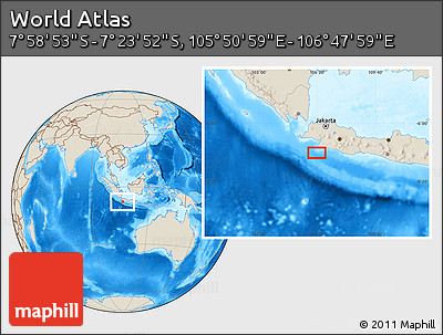 Shaded Relief Location Map of the Area around 7° 41' 23" S, 106° 19' 29" E