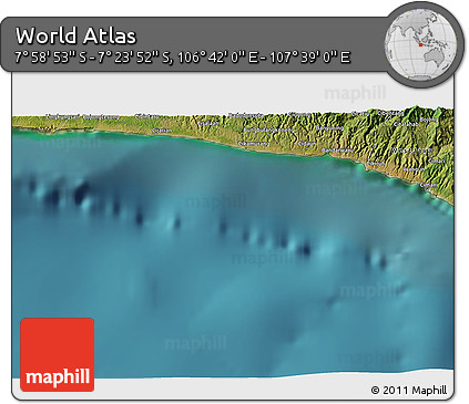 Satellite 3D Map of the Area around 7° 41' 23" S, 107° 10' 30" E