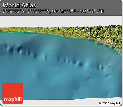 Satellite 3D Map of the Area around 7° 41' 23" S, 107° 10' 30" E