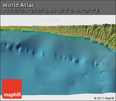 Satellite 3D Map of the Area around 7° 41' 23" S, 107° 10' 30" E
