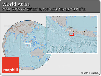 Gray Location Map of the Area around 7° 41' 23" S, 107° 10' 30" E, hill shading