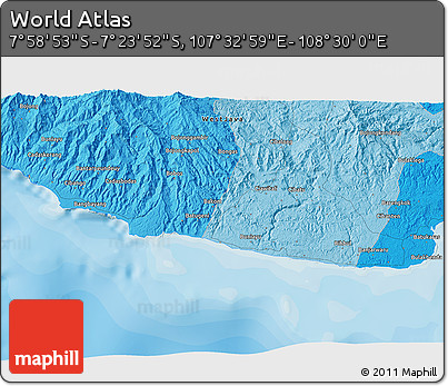 Political 3D Map of the Area around 7° 41' 23" S, 108° 1' 30" E