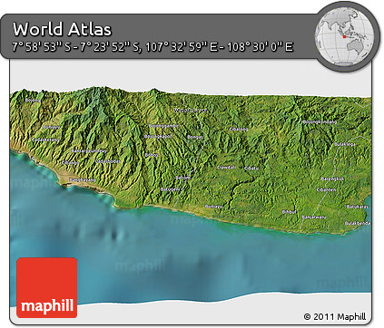 Satellite 3D Map of the Area around 7° 41' 23" S, 108° 1' 30" E