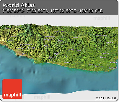 Satellite 3D Map of the Area around 7° 41' 23" S, 108° 1' 30" E