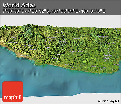 Satellite 3D Map of the Area around 7° 41' 23" S, 108° 1' 30" E