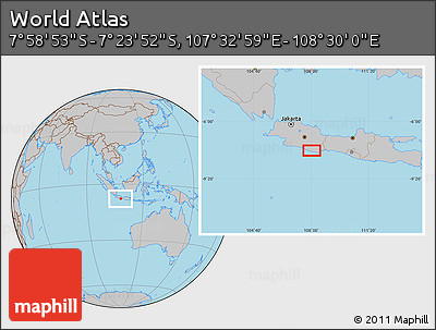 Gray Location Map of the Area around 7° 41' 23" S, 108° 1' 30" E