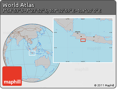 Gray Location Map of the Area around 7° 41' 23" S, 108° 1' 30" E