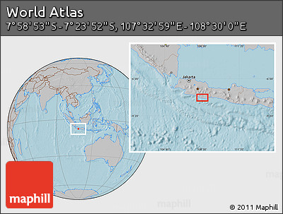 Gray Location Map of the Area around 7° 41' 23" S, 108° 1' 30" E, hill shading