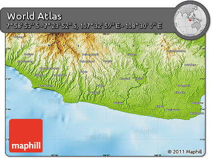 Physical Map of the Area around 7° 41' 23" S, 108° 1' 30" E